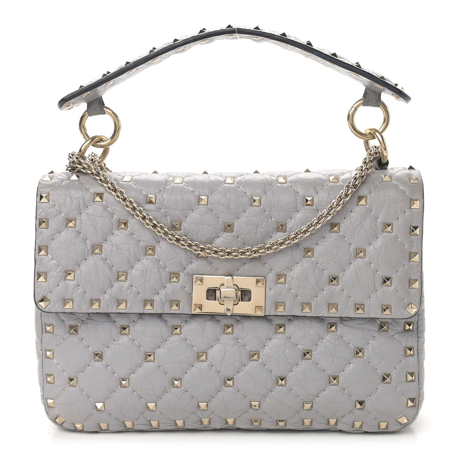Valentino Garavani Craquele Nappa Medium Rockstud Spike Shoulder Bag Pastel Grey 1 of 11