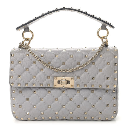 Valentino Garavani Craquele Nappa Medium Rockstud Spike Shoulder Bag Pastel Grey 1 of 11