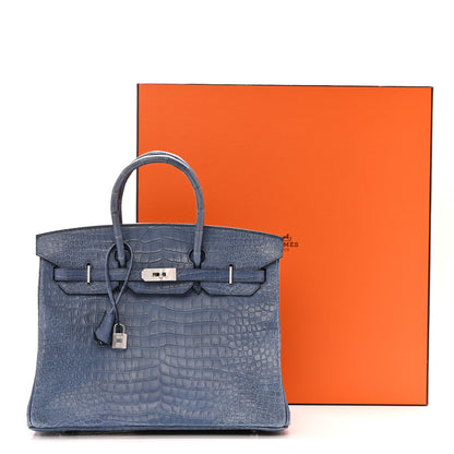 Hermes Matte Porosus Crocodile 18K White Gold Diamond Birkin 35 Bleu Brighton 26 of 26