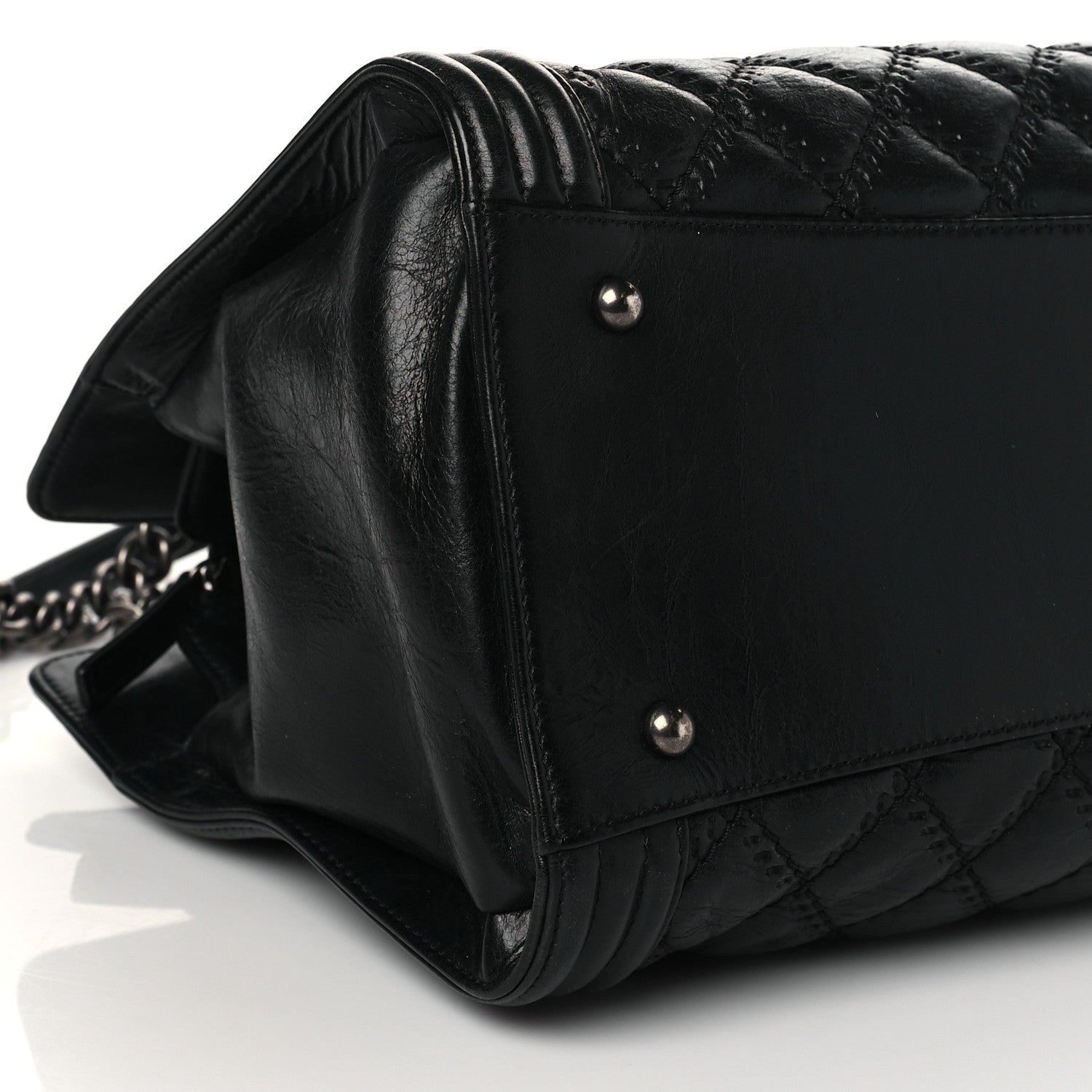 Chanel Calfskin Quilted Double Stitch Large Boy Tote Black 9 of 11