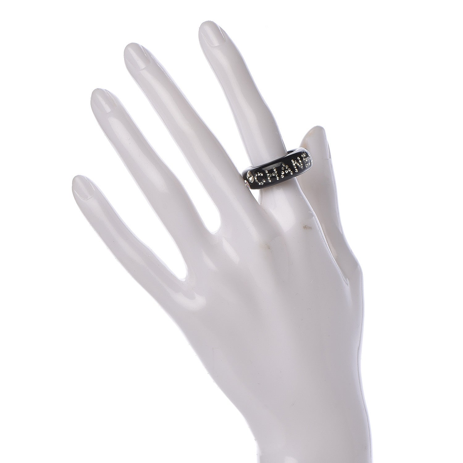Chanel Resin Crystal CC Logo Ring 7 Black 2 of 4
