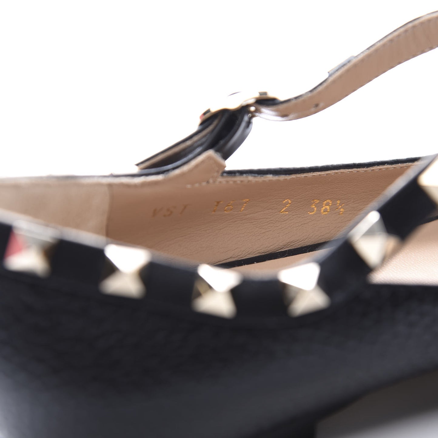 Pebbled Calfskin Rockstud Ankle Strap Ballerina Flats 38.5 Black