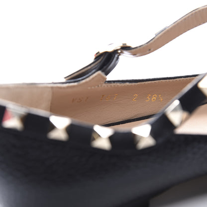 Valentino Garavani Pebbled Calfskin Rockstud Ankle Strap Ballerina Flats 38.5 Black 10 of 11
