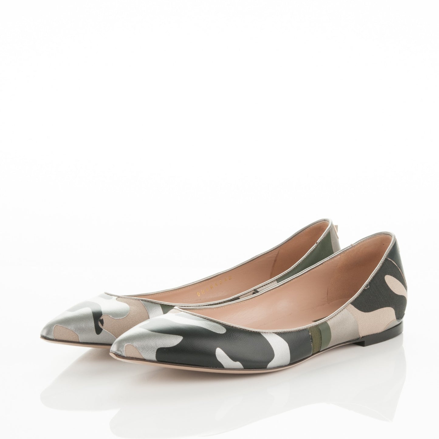 Nappa Canvas Camouflage Rockstud Ballet Flats 40 Safari