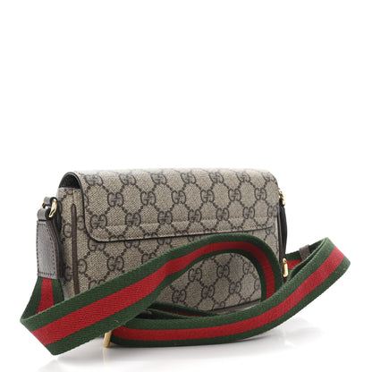 Gucci GG Supreme Monogram Textured Dollar Calfskin Web Mini Ophidia Envelope Shoulder Bag Beige Ebony New Acero 3 of 11