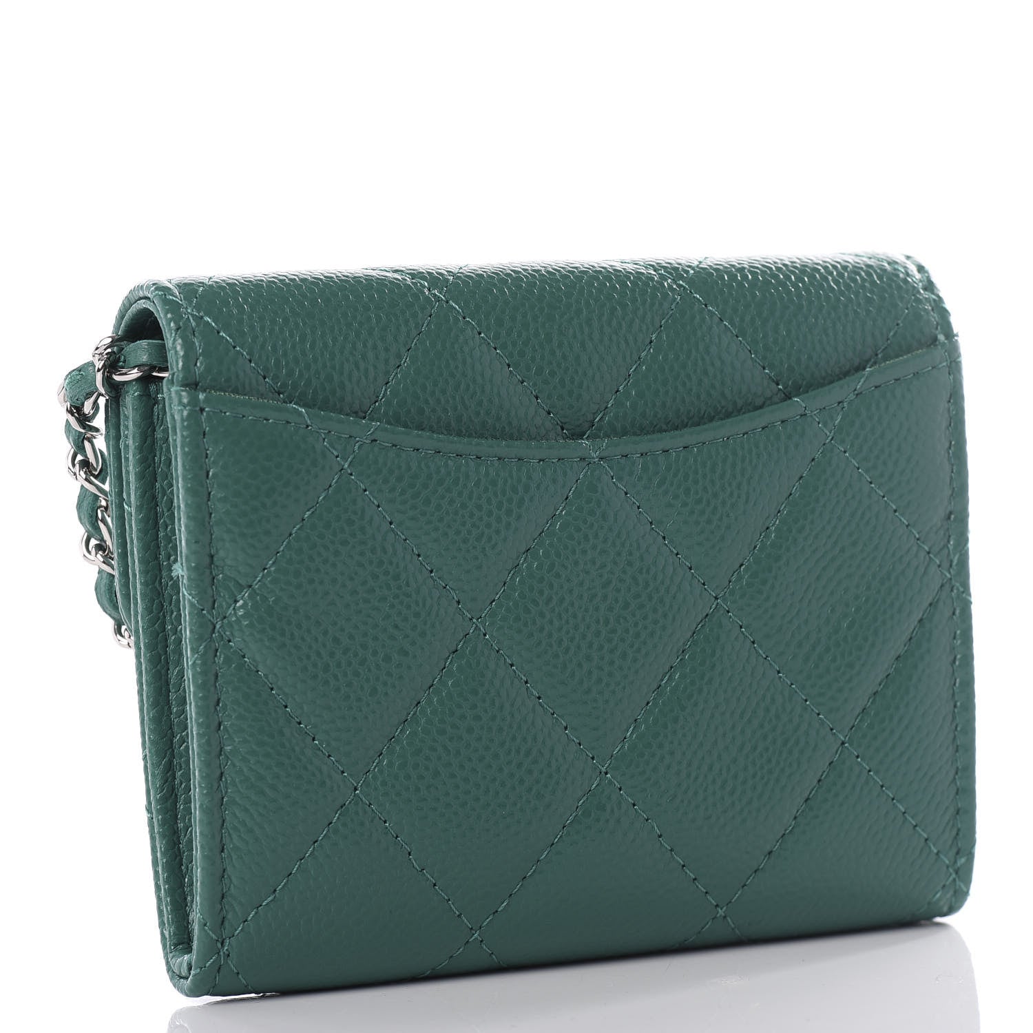 Chanel Caviar Quilted Card Holder On Chain Green 2 of 10