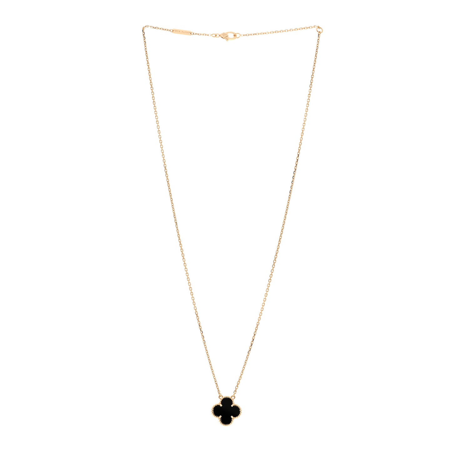 18K Yellow Gold Black Onyx Vintage Alhambra Pendant Necklace