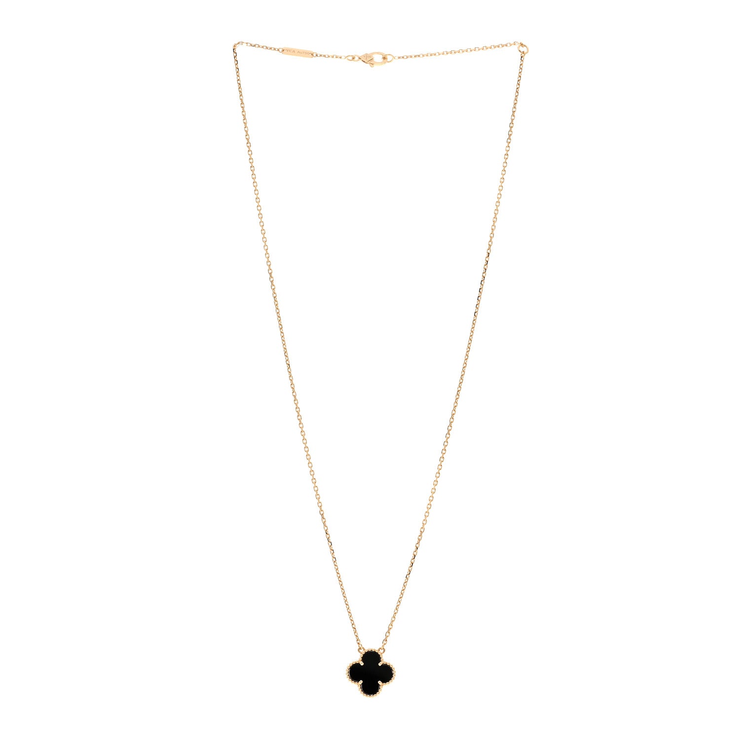 Van Cleef & Arpels 18K Yellow Gold Black Onyx Vintage Alhambra Pendant Necklace 3 of 6