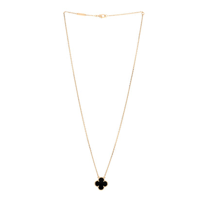 Van Cleef & Arpels 18K Yellow Gold Black Onyx Vintage Alhambra Pendant Necklace 3 of 6