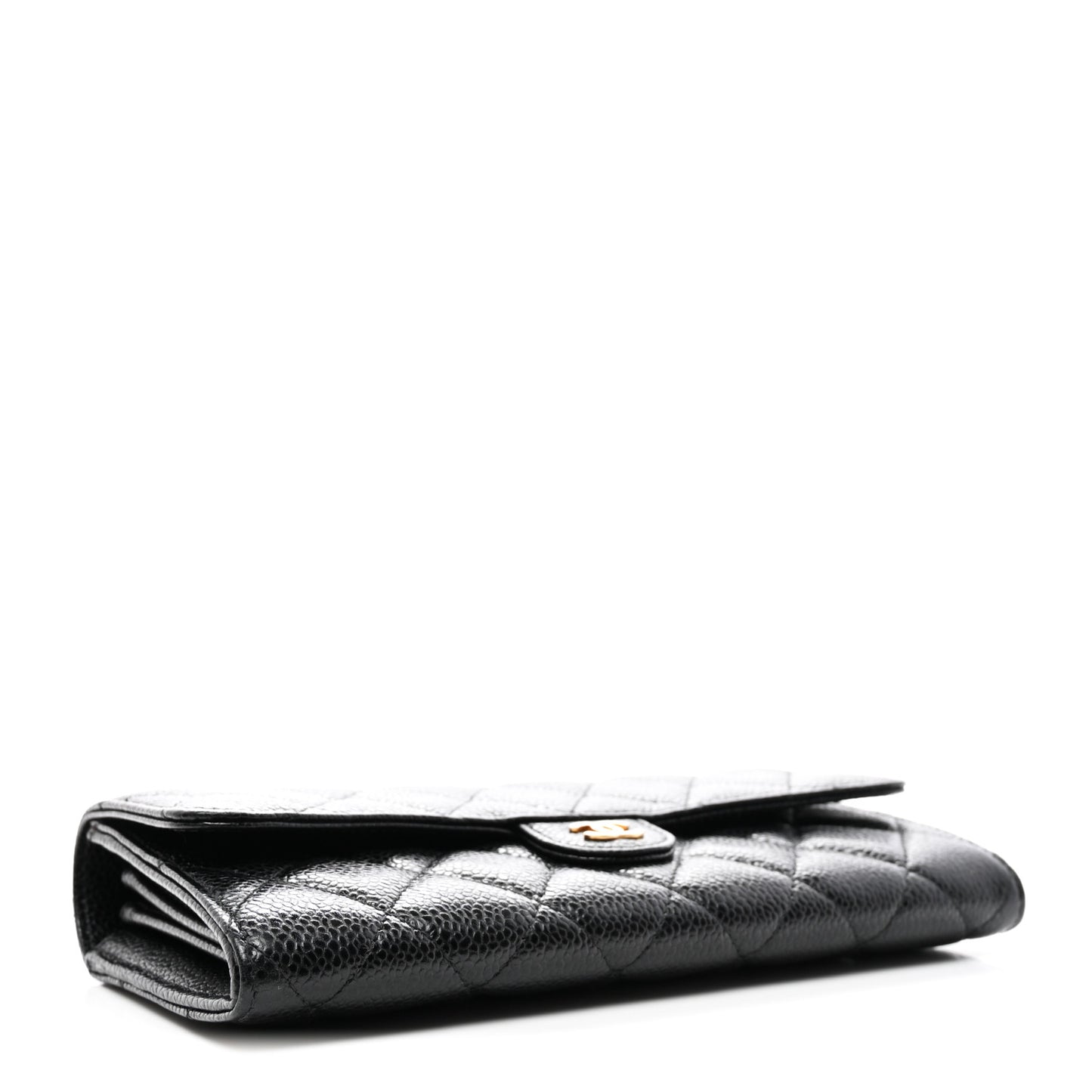 Caviar Quilted Large Gusset Flap Wallet Black