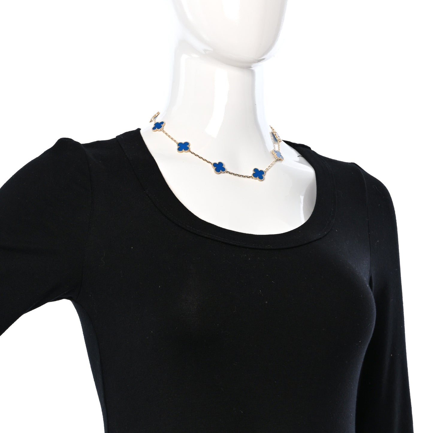 18K Yellow Gold Blue Agate 10 Motifs Vintage Alhambra Necklace