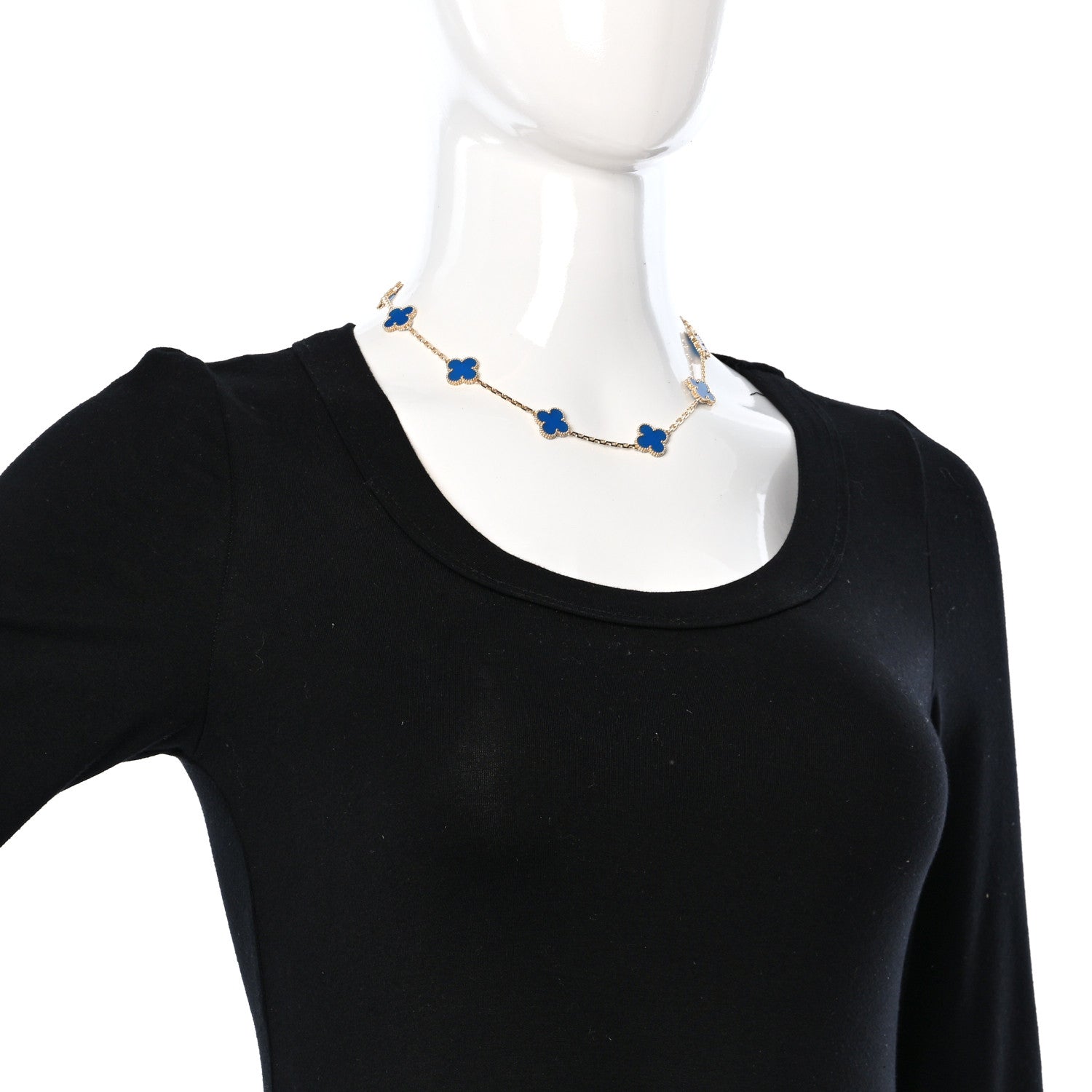 Van Cleef & Arpels 18K Yellow Gold Blue Agate 10 Motifs Vintage Alhambra Necklace 2 of 7