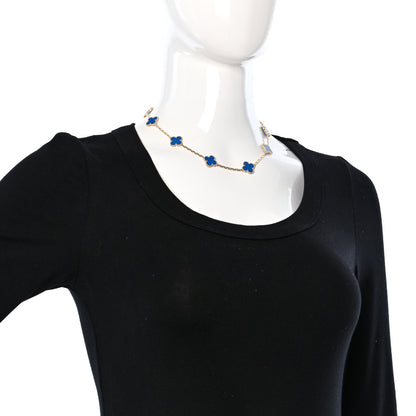 Van Cleef & Arpels 18K Yellow Gold Blue Agate 10 Motifs Vintage Alhambra Necklace 2 of 7