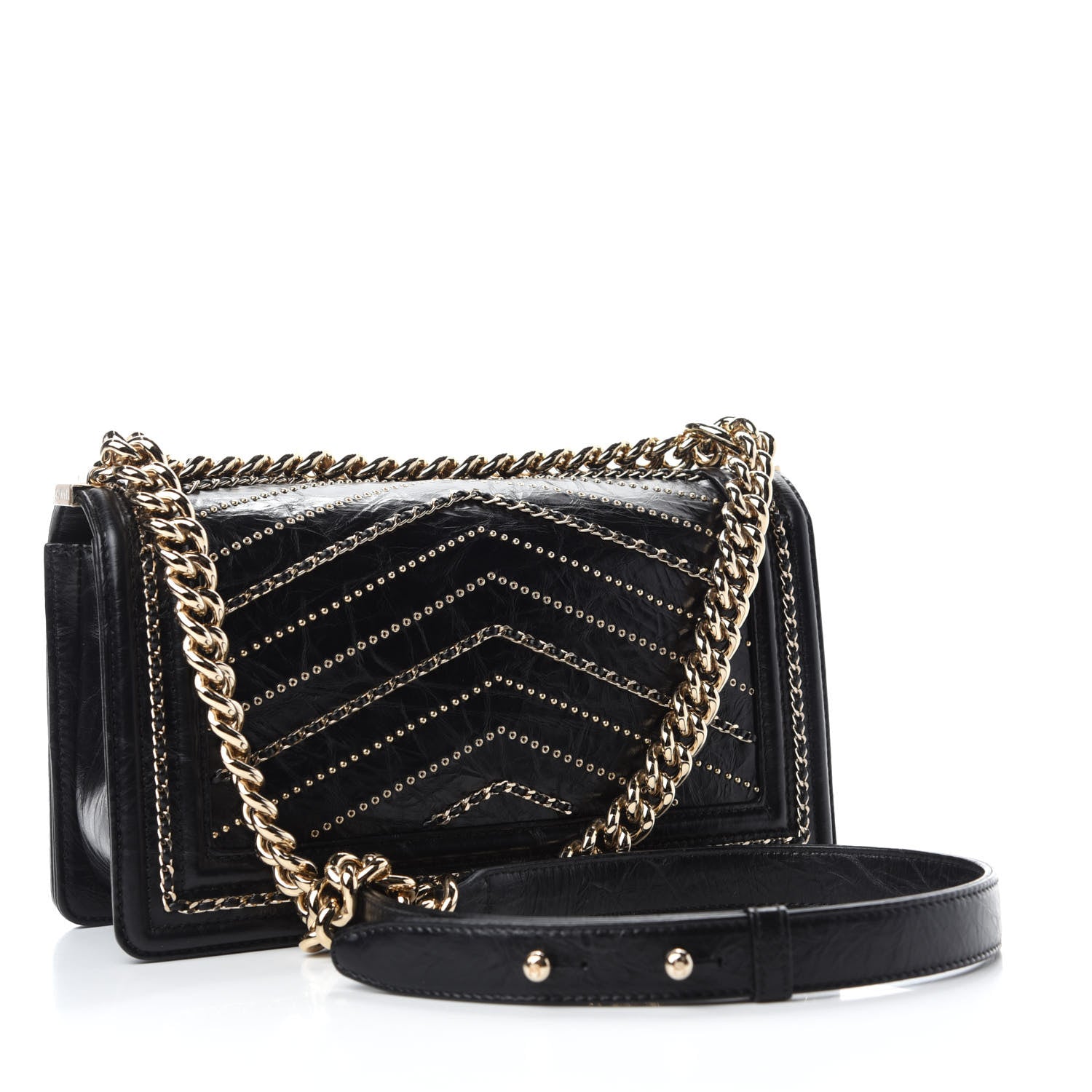Chanel Crumpled Calfskin Chevron Chain Medium Boy Flap Black 3 of 11