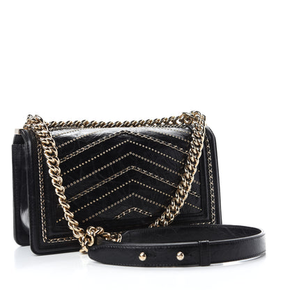 Chanel Crumpled Calfskin Chevron Chain Medium Boy Flap Black 3 of 11