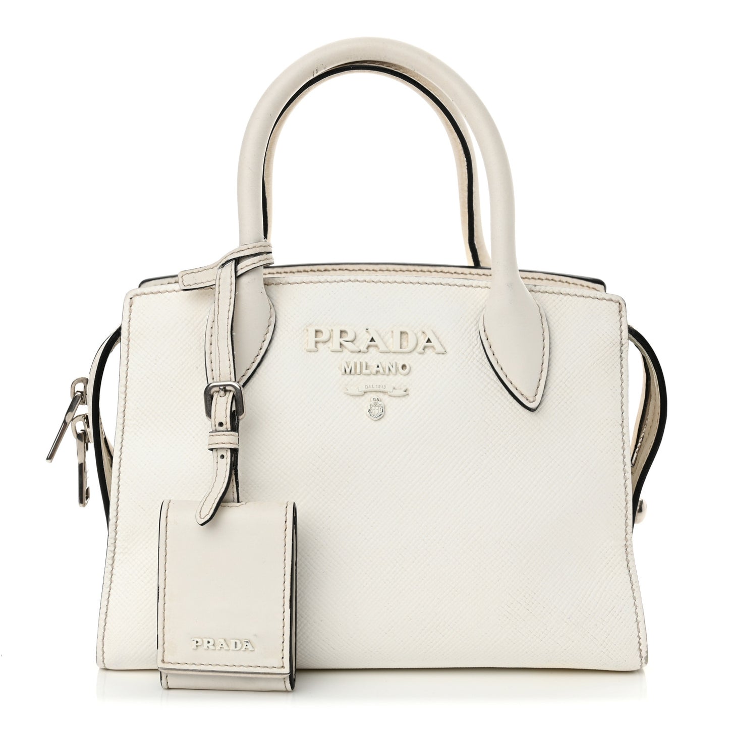 Saffiano Cuir Calfskin Mini Monochrome Top Handle Tote White