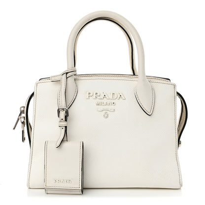 Prada Saffiano Cuir Calfskin Mini Monochrome Top Handle Tote White 1 of 20