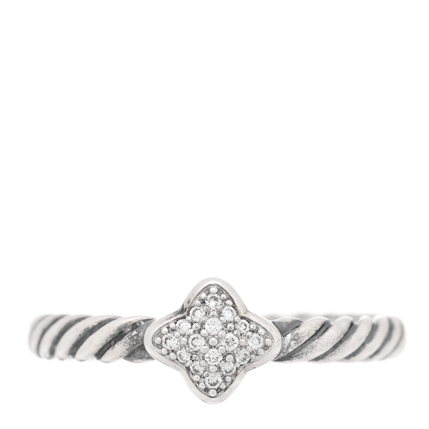 David Yurman Sterling Silver Diamond Quatrefoil Ring 50 5.25 1 of 4