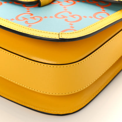 Gucci Azalea Calfskin GG Monogram Bi-Color Debossed Horsebit 1955 Shoulder Bag Dusty Azure Stone Topaz Deep Orange 9 of 9