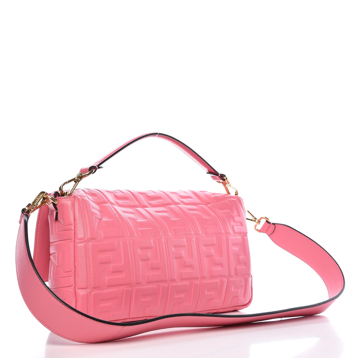 Fendi Nappa FF 1974 Embossed Large Baguette Rosa Fluo 3 of 11