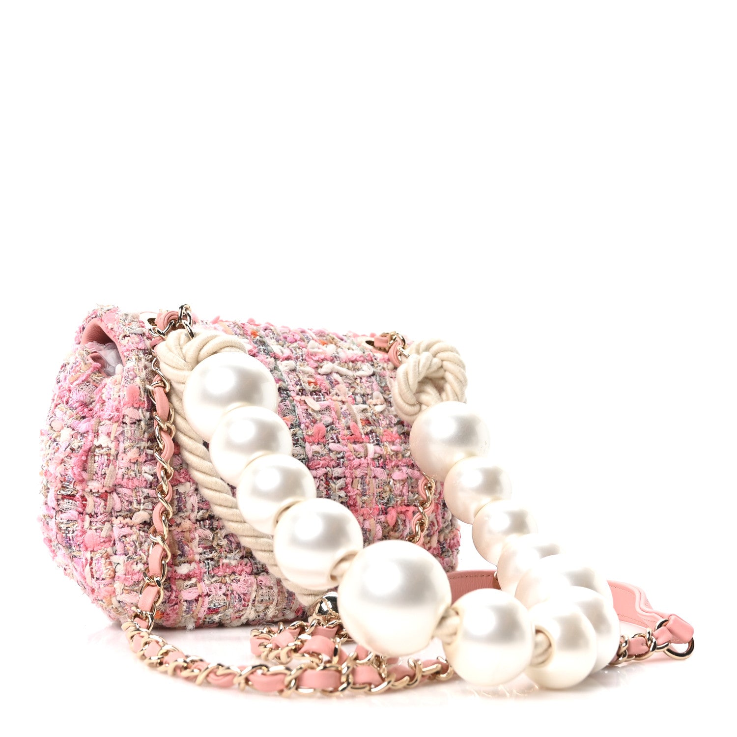 Chanel Tweed Mini Pearl Handle Flap Pink Beige Orange Ecru 3 of 10