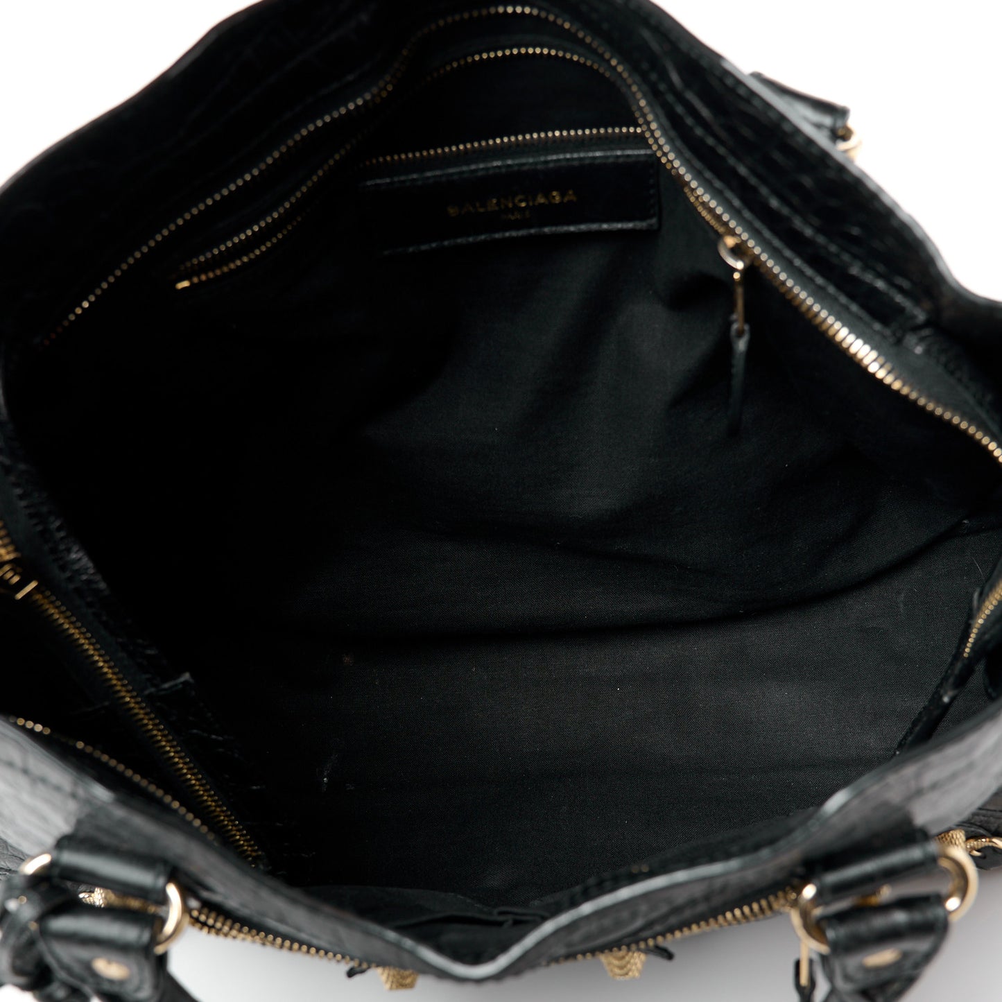 Calfskin Crocodile Embossed Giant 12 Gold Hardware City Black