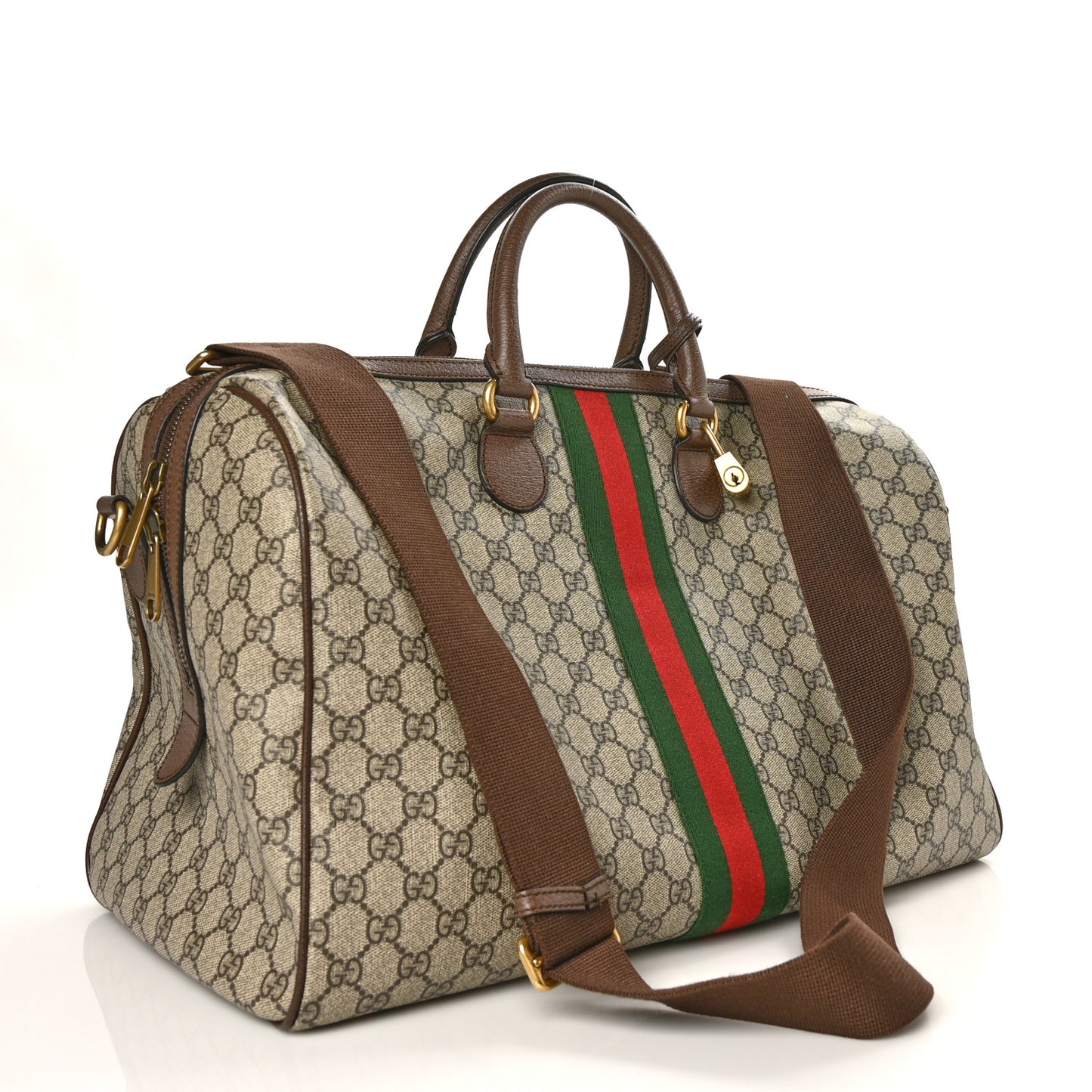 GG Supreme Monogram Textured Dollar Calfskin Web Medium Ophidia Carry-On Duffle Bag Beige Ebony New Acero