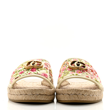 Gucci Nappa Matelasse Diagonal Floral Print GG Marmont Pilar Espadrille Slide Sandals 39 Ivory Pink 2 of 11