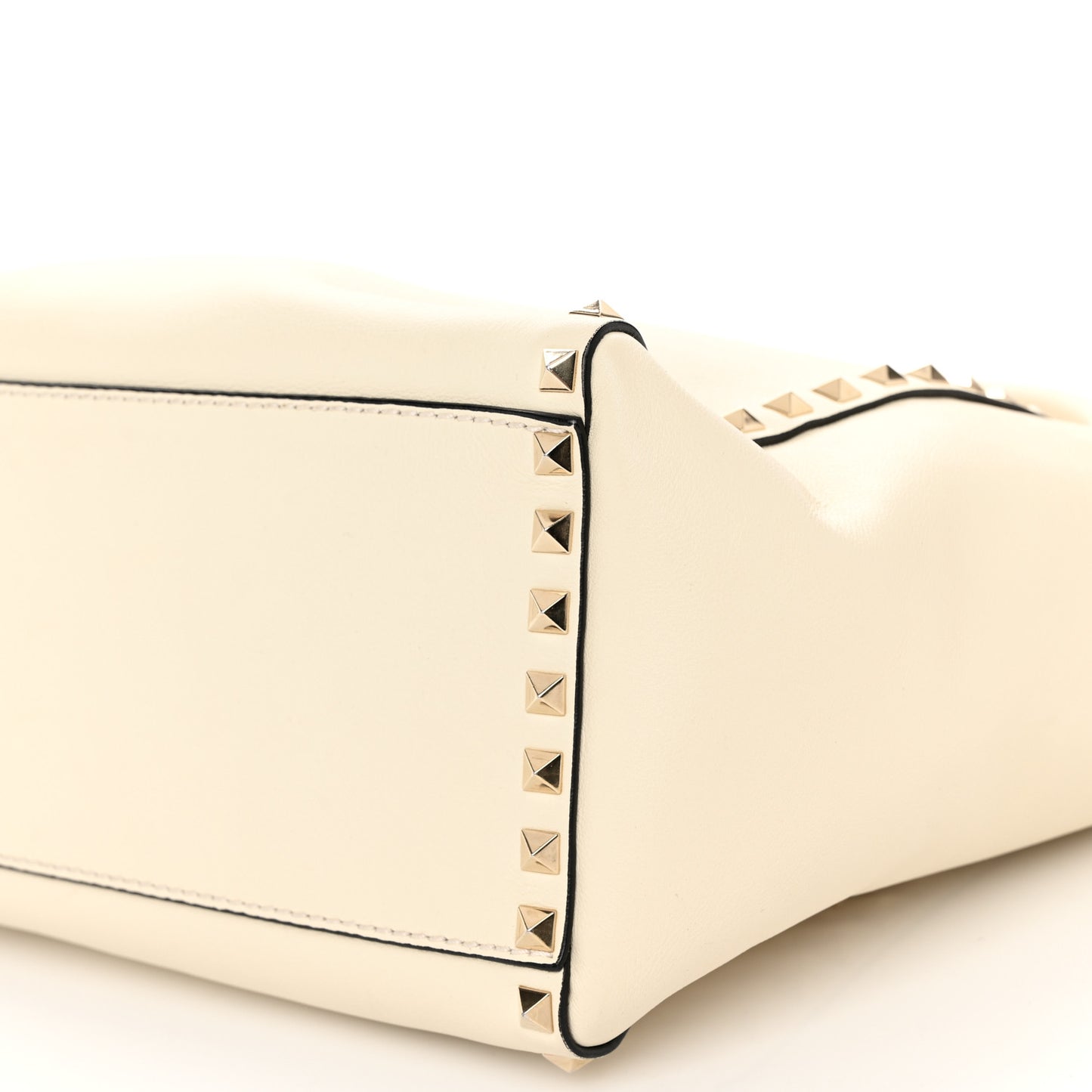Vitello Small Rockstud Double Handle Tote Ivory