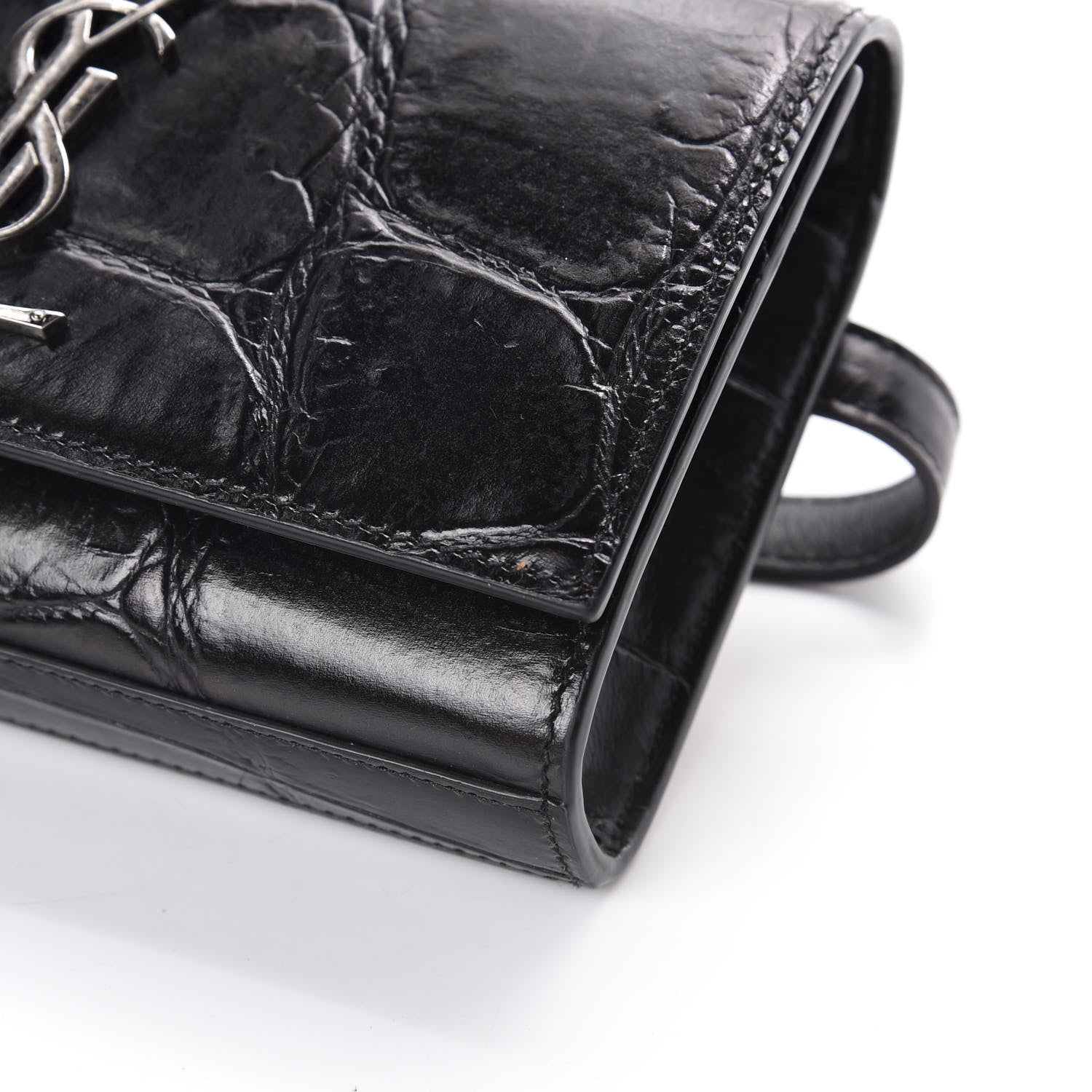Saint Laurent Calfskin Crocodile Embossed Monogram Kate Belt Bag Black 9 of 9