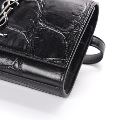 Saint Laurent Calfskin Crocodile Embossed Monogram Kate Belt Bag Black 9 of 9