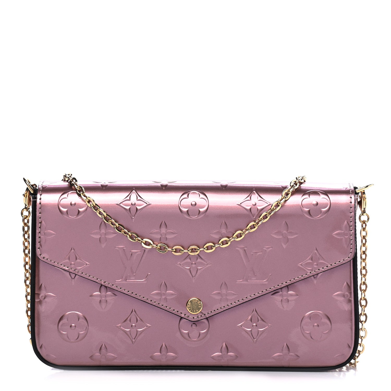 Louis Vuitton Vernis Pochette Felicie Chain Wallet Metallic Pale Pink 2 of 9