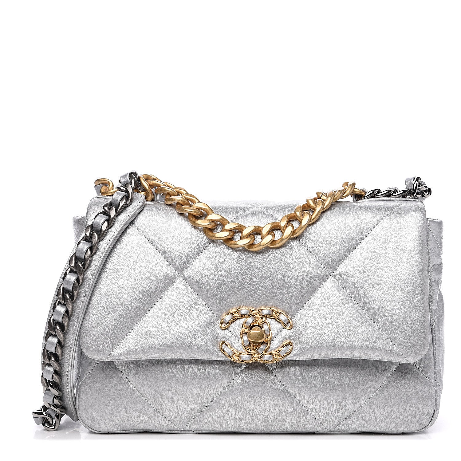 Chanel Metallic Goatskin Quilted Medium 19 Flap Silver 1 of 11
