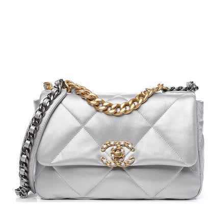 Chanel Metallic Goatskin Quilted Medium 19 Flap Silver 1 of 11