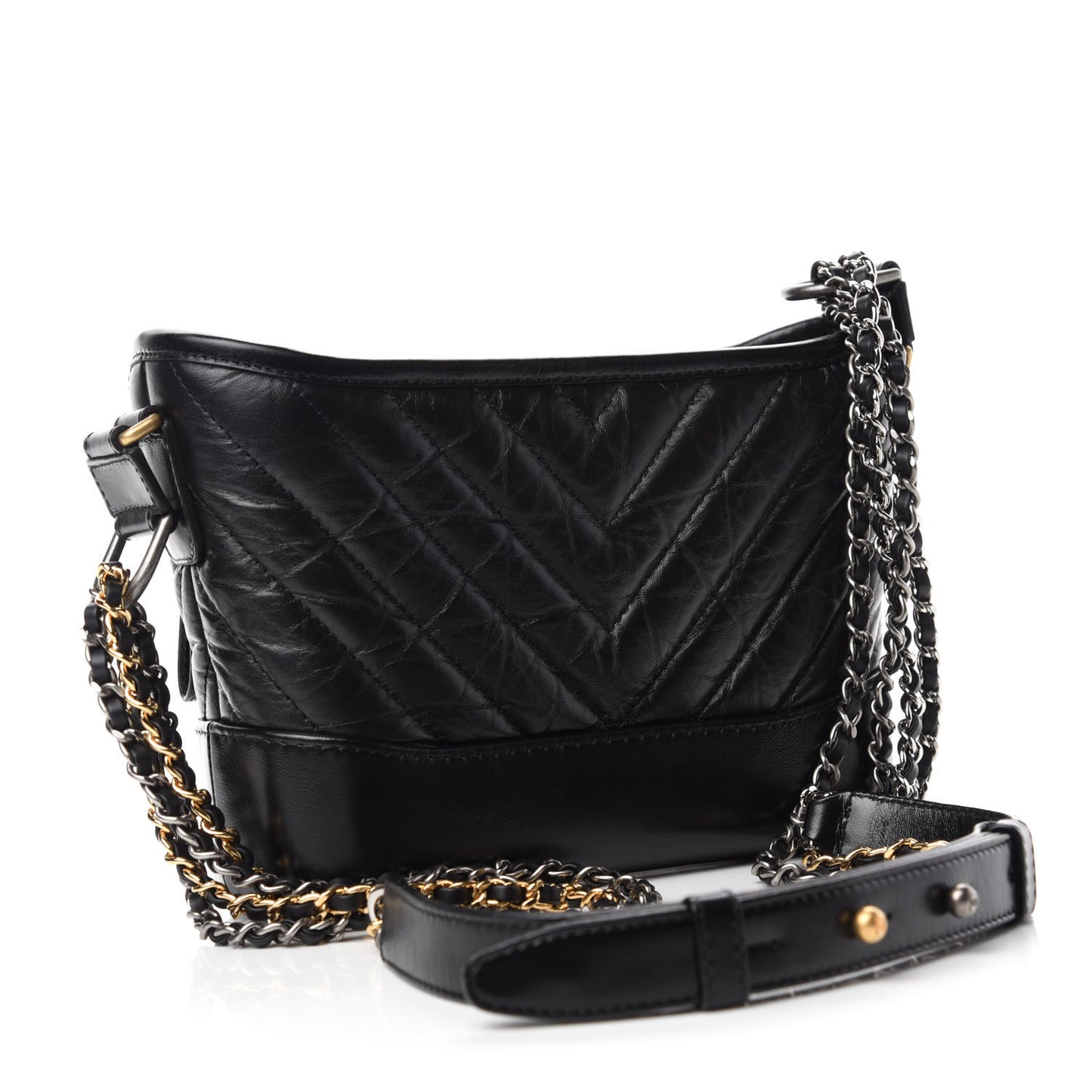 Aged Calfskin Chevron Quilted Small Gabrielle Hobo Black