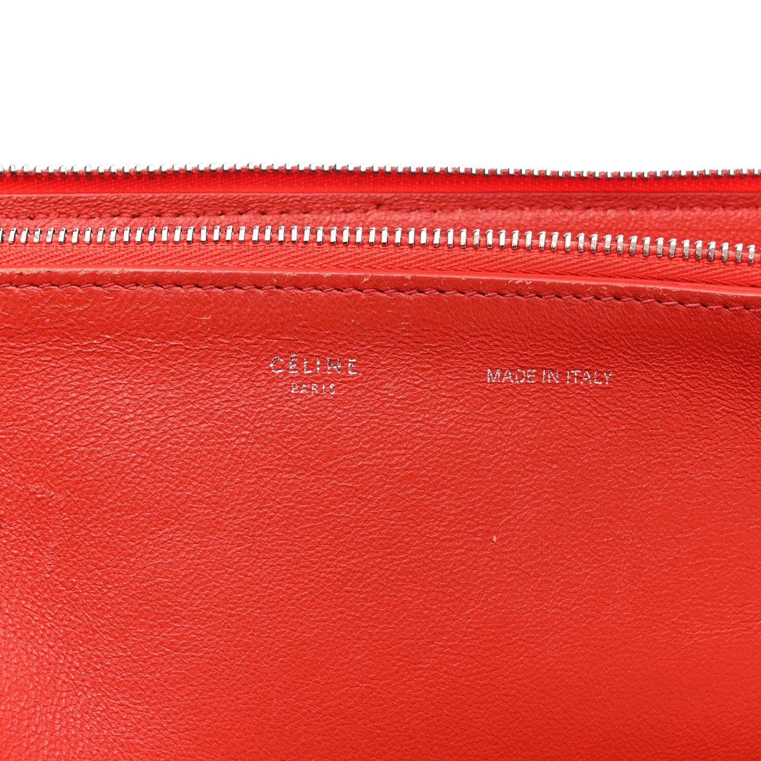 Celine Drummed Calfskin Suede Double Zip Trapeze Vermillion 8 of 19