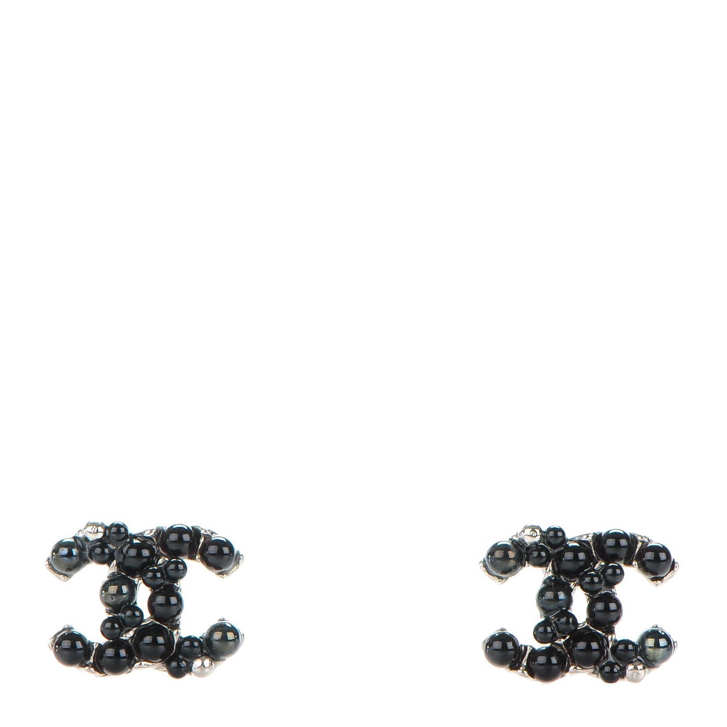 Ruthenium Studded Pearl CC Earrings Black