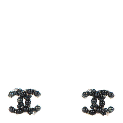 Chanel Ruthenium Studded Pearl CC Earrings Black 1 of 4