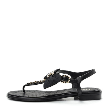 Chanel Lambskin Crystal Chain CC Logo Thong Sandals 35.5 Black 1 of 10