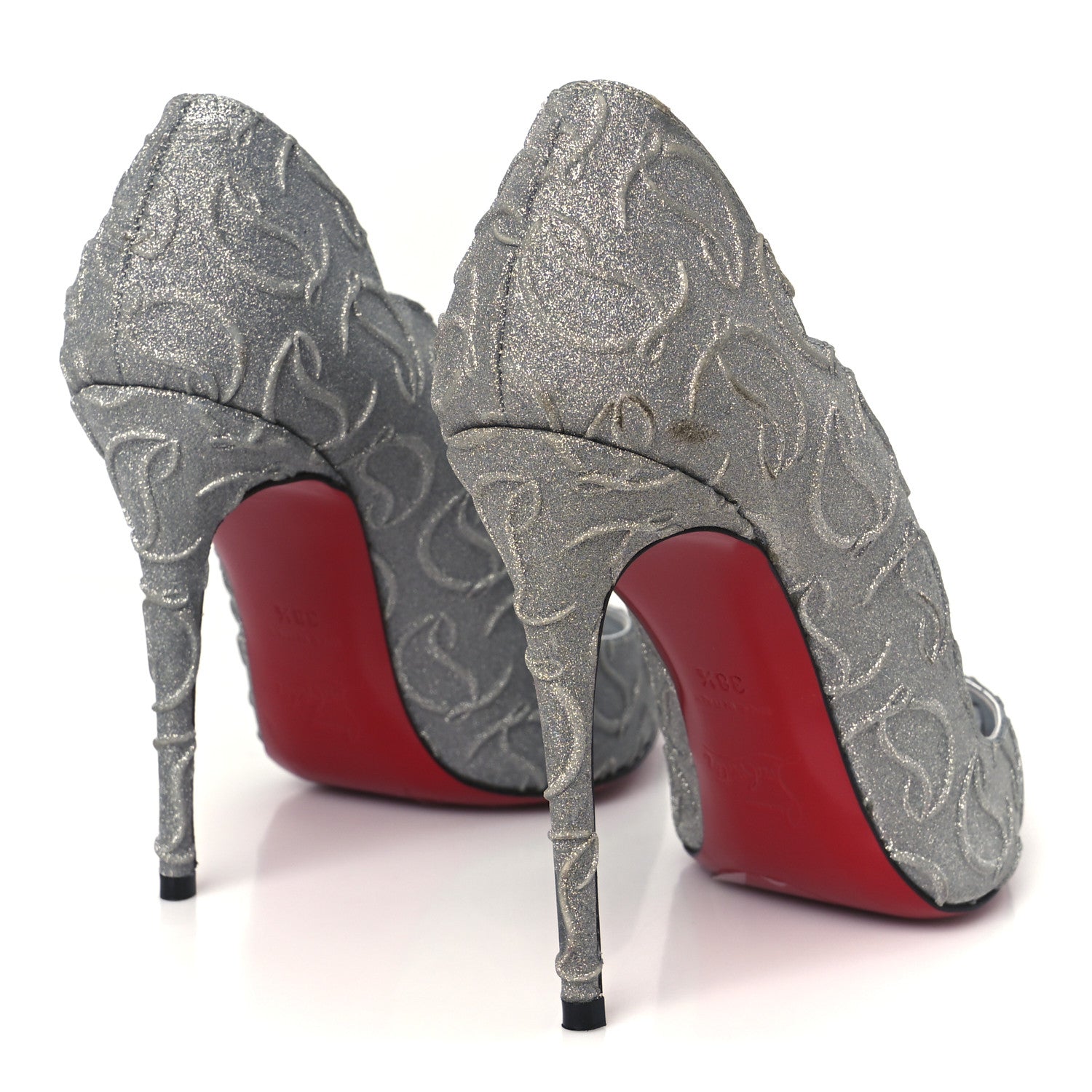 Christian Louboutin Glitter Calfskin Hot Chick 100 Pumps 38.5 Silver 5 of 8