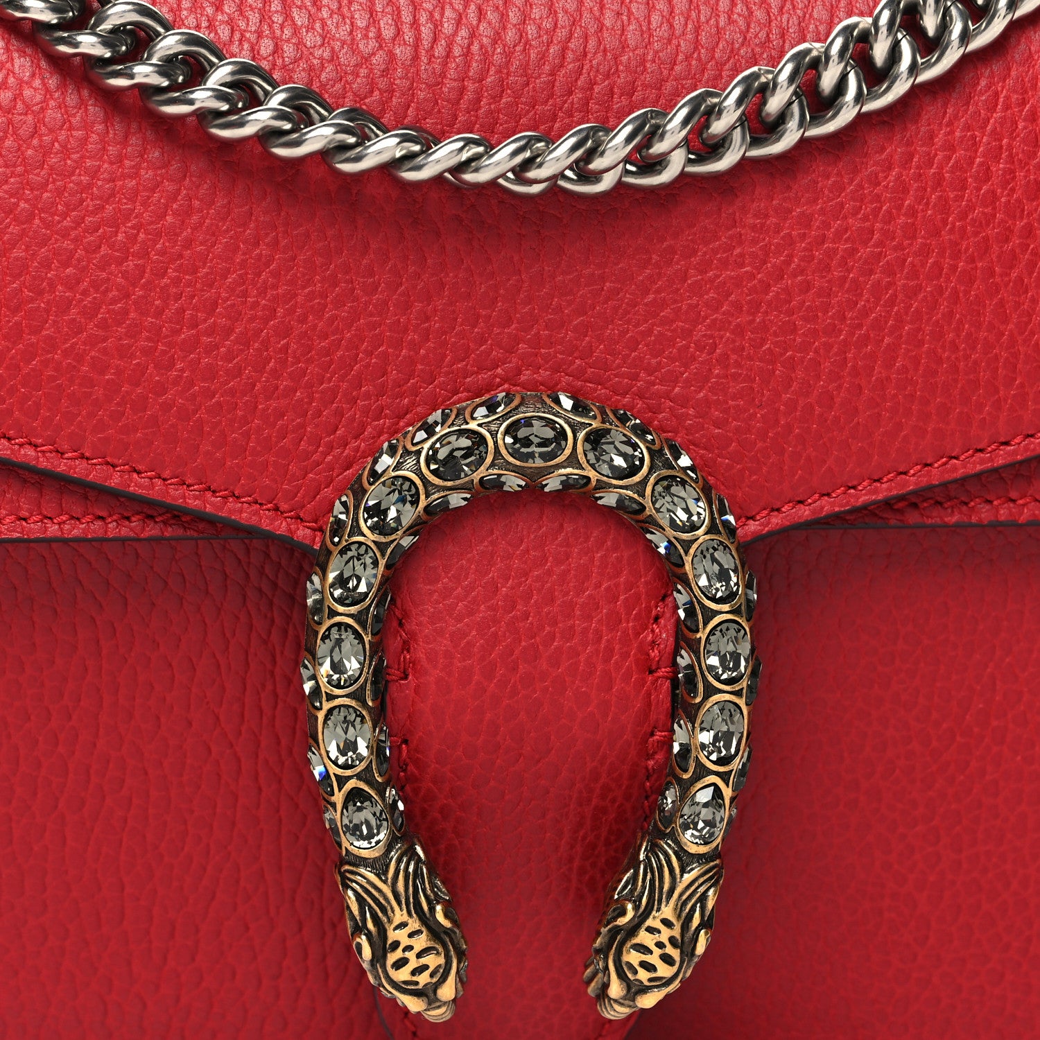 Gucci Dollar Calfskin Swarovski Crystal Small Dionysus Shoulder Bag Hibiscus Red 10 of 12