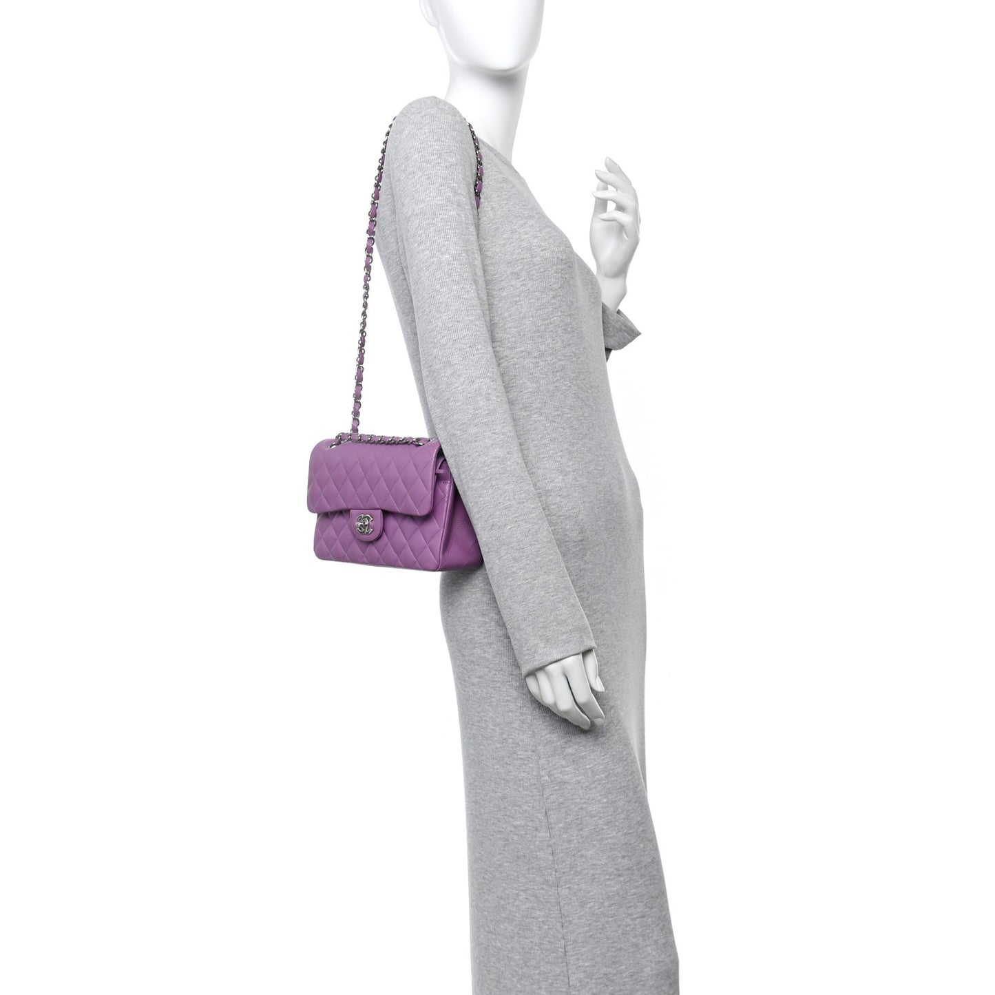 Lambskin Quilted Small Double Flap Purple