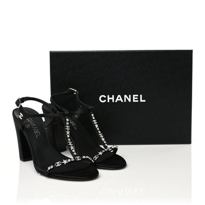 Chanel Satin Crystal Slingback Sandals 37 Black 9 of 9