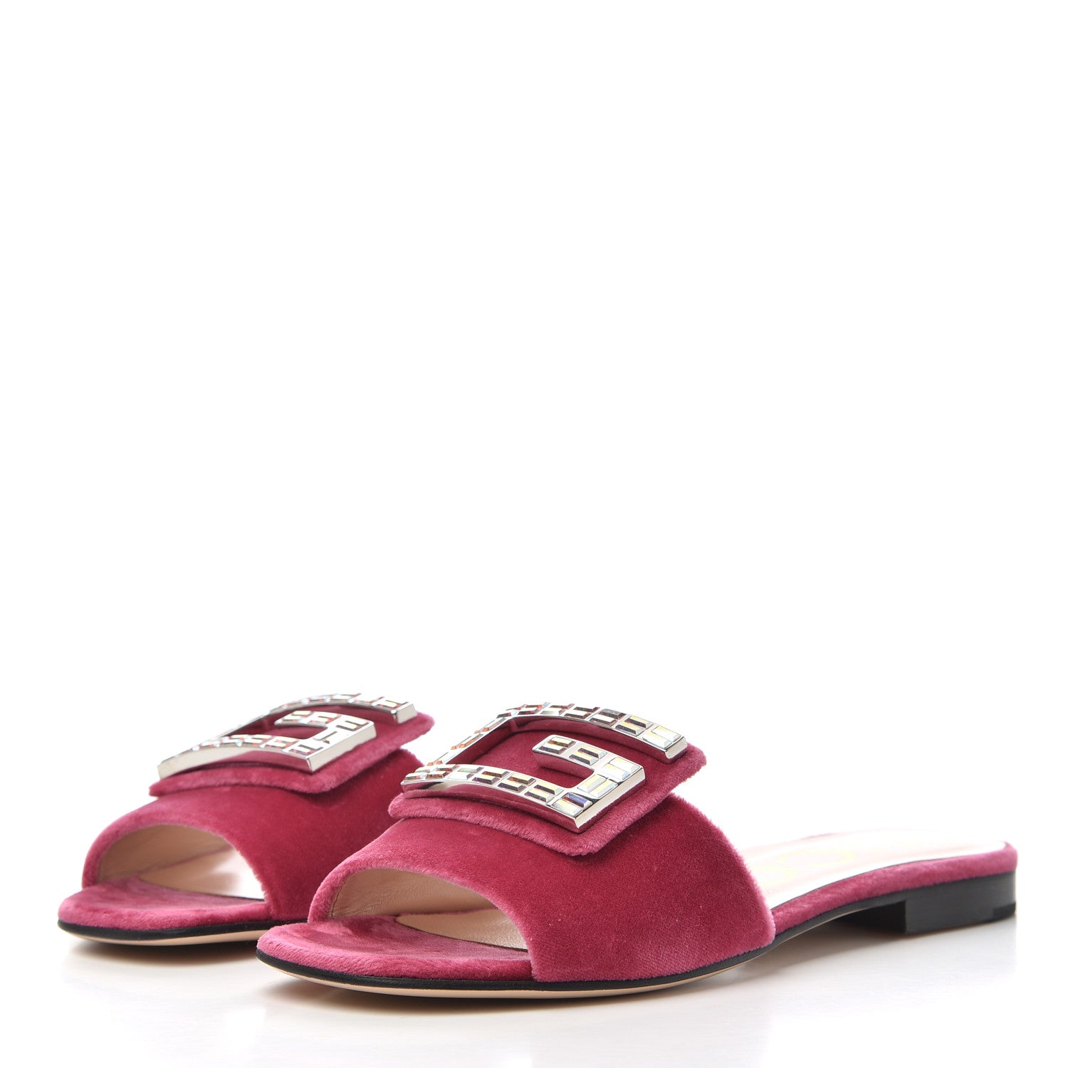 Gucci Velvet Crystal Square G Madelyn Slide Sandals 35.5 Light Raspberry Rose 3 of 14