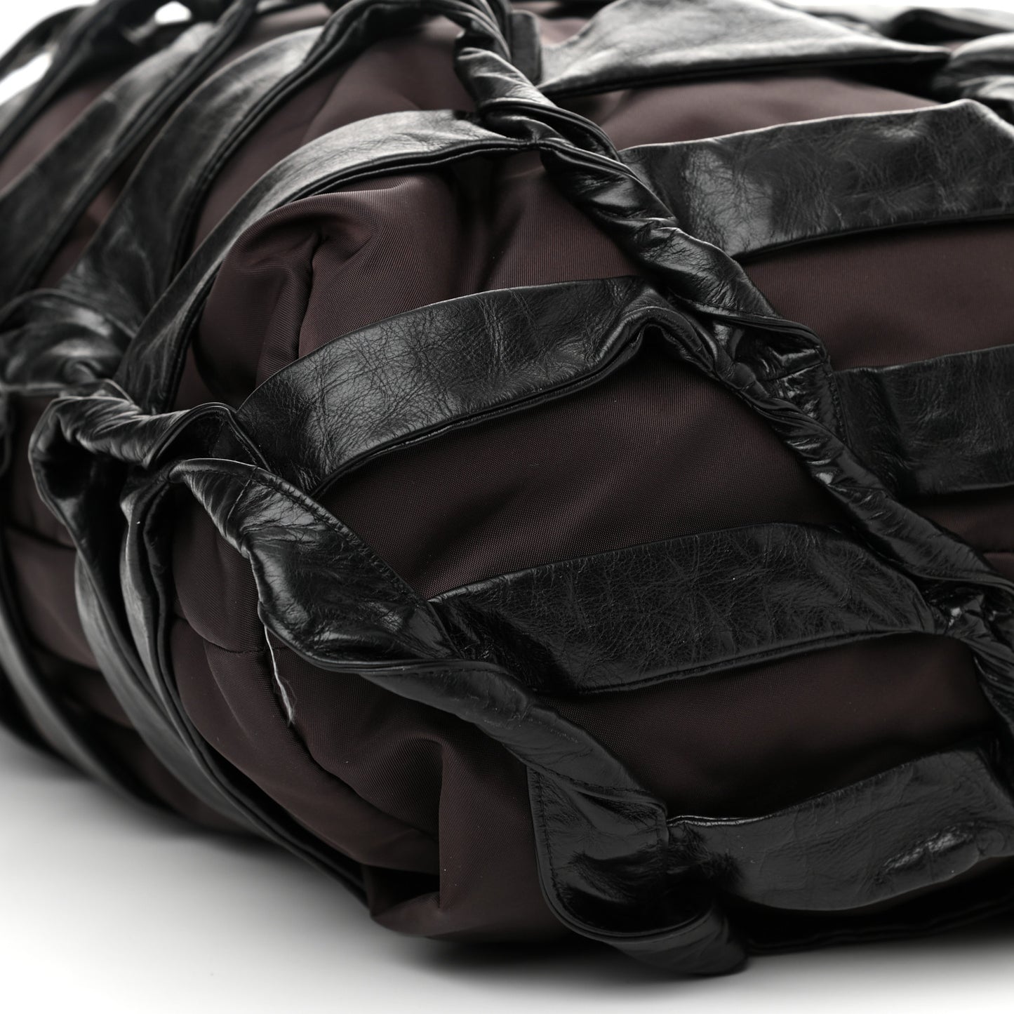 Calfskin Nylon Tape Bucket Bag Black