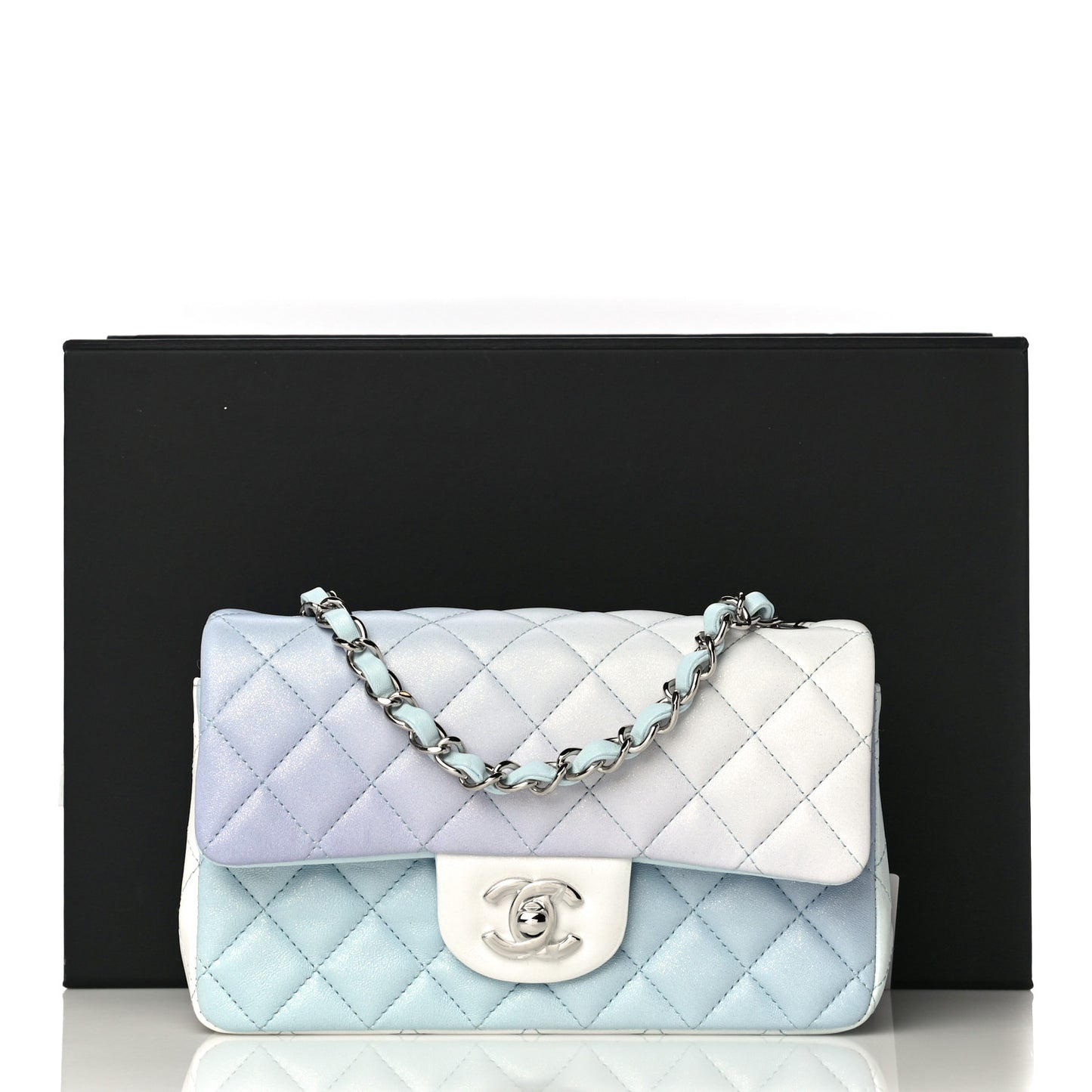 Perforated Lambskin Quilted Mini Rectangular Flap Light Blue Light Purple White