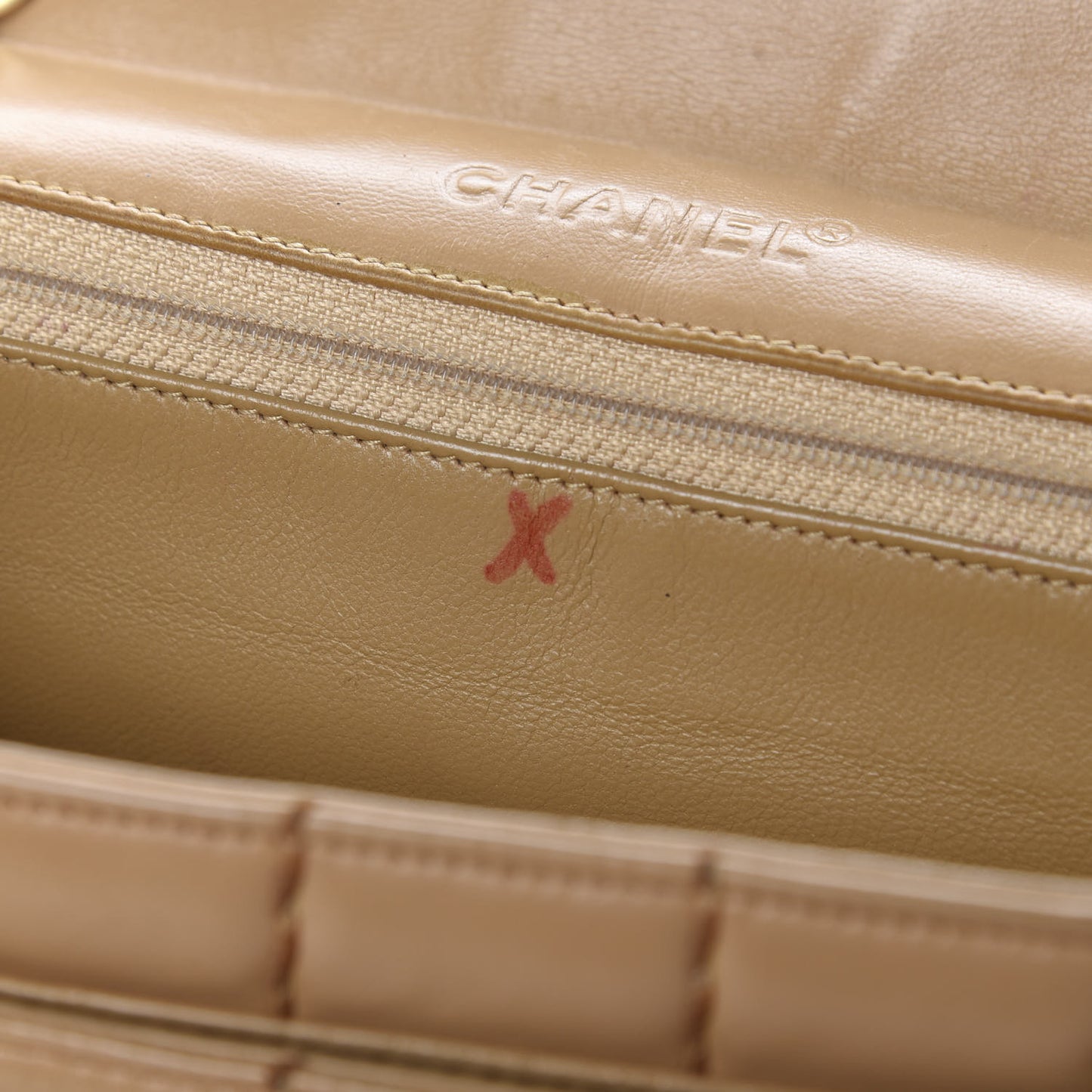 Lambskin Square Double Stitch Flap Beige