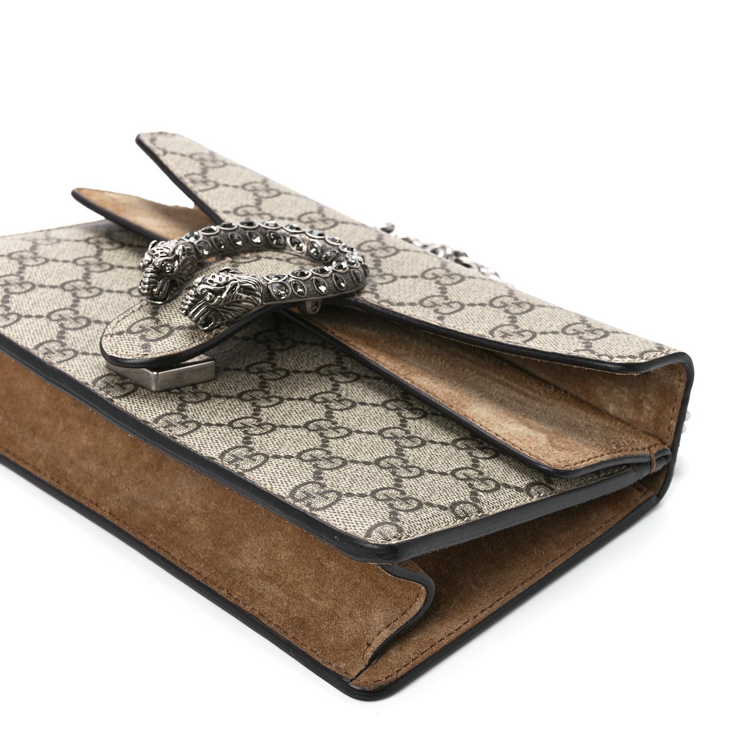 Gucci GG Supreme Monogram Suede Crystal Small Dionysus Shoulder Bag Beige Ebony Taupe 11 of 11