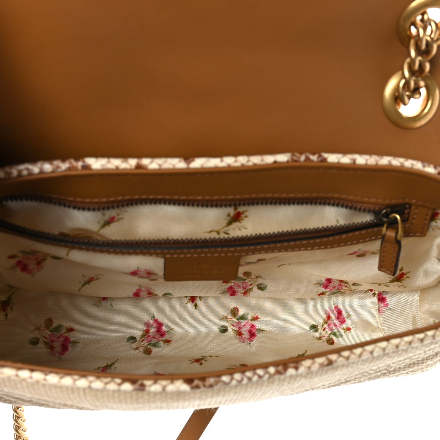 Raffia Elaphe Matelasse Small GG Marmont Shoulder Bag Natural Cream Brown