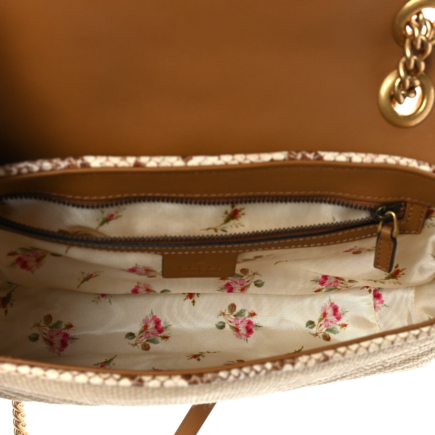 Gucci Raffia Elaphe Matelasse Small GG Marmont Shoulder Bag Natural Cream Brown 5 of 9